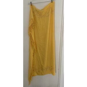 Coldwater Creek bright yellow embroidered fringe pashmina sari scarf shawl wrap